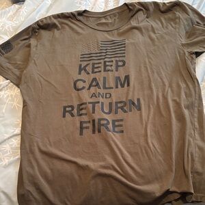 Men's Olive Short-Sleeve Graphic Tee - 'Keep Calm and Return Fire'